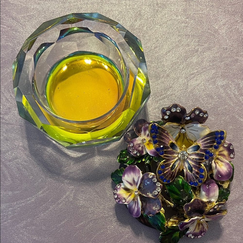 Floral Butterfly top with Purple and Green Accents with Heavy Crystal Bottom